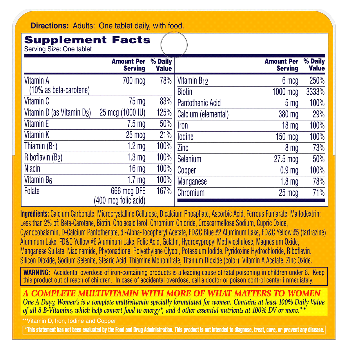 slide 2 of 2, One A Day Women's Adult Multivitamin/Multimineral Supplement Tablets, 60 ct