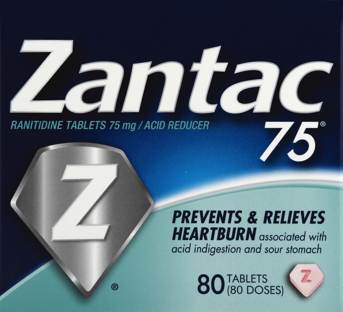 slide 5 of 6, Zantac Acid Reducer, 75 mg, Tablets, 80 ct