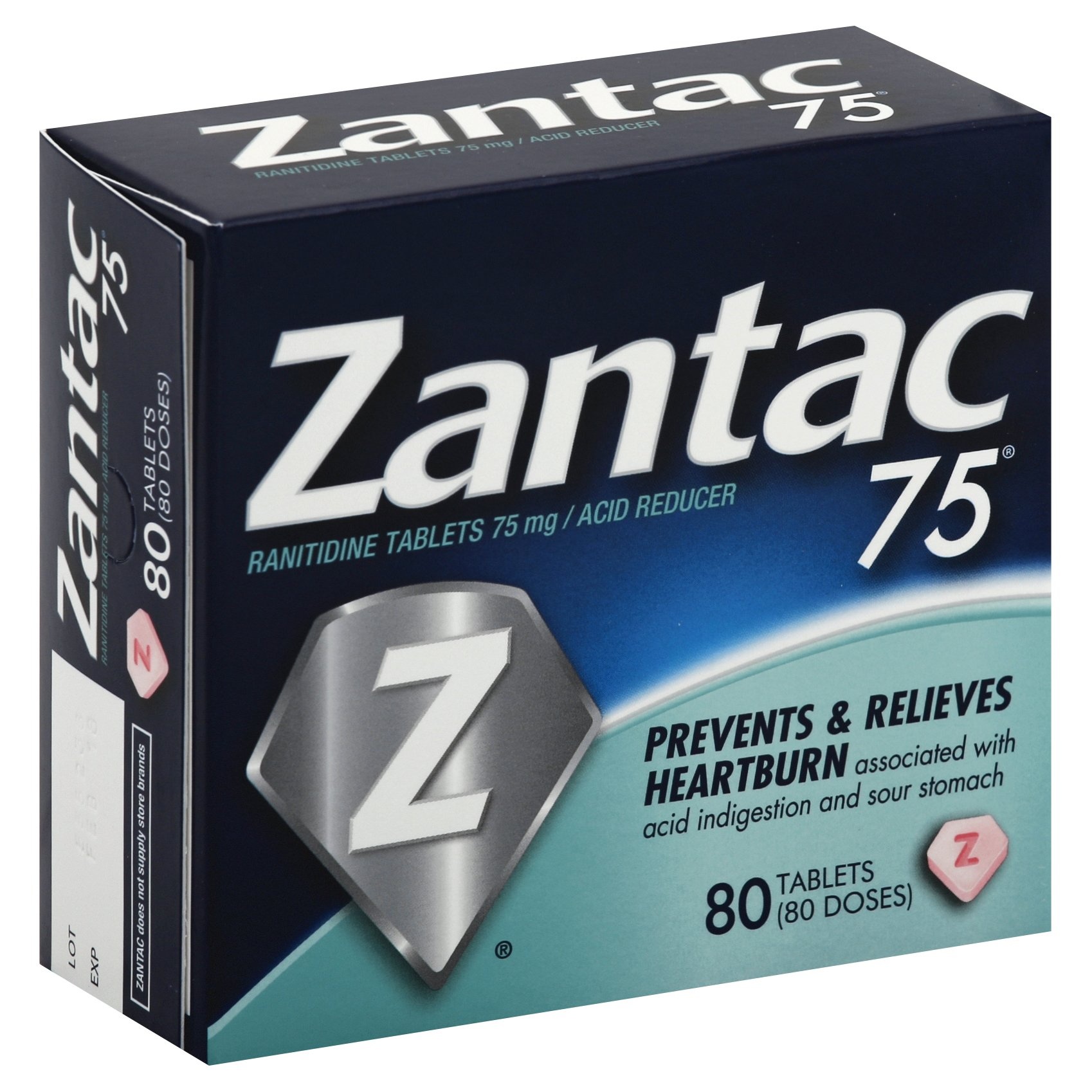 slide 1 of 6, Zantac Acid Reducer, 75 mg, Tablets, 80 ct