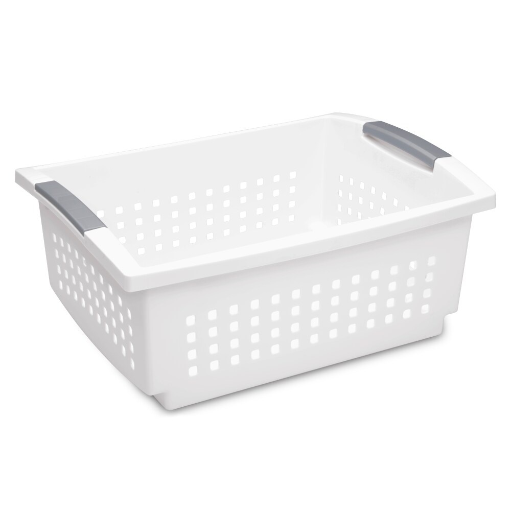 slide 1 of 1, Sterilite Large Stacking Basket White with Grey Handles, 1 ct