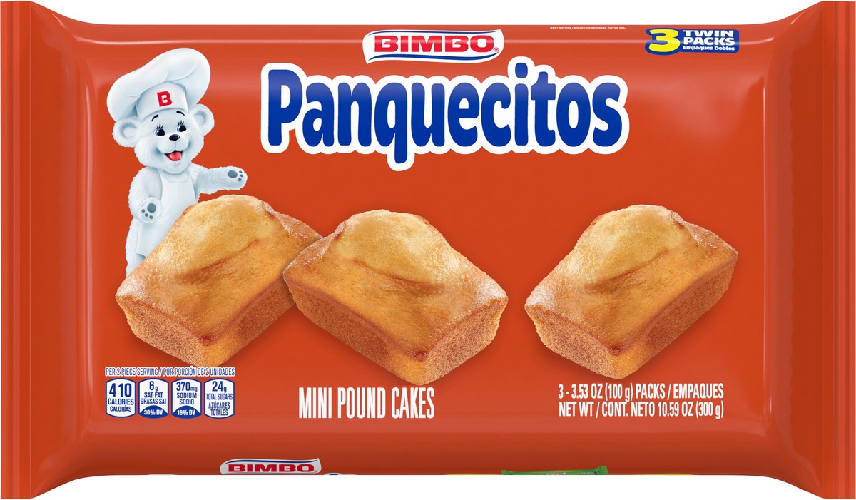 slide 6 of 9, Bimbo Panquecitos Plain Pound Cakes, 3 twin packs, Soft Mini Pound Cakes, 10.59 oz Tray, 3 ct