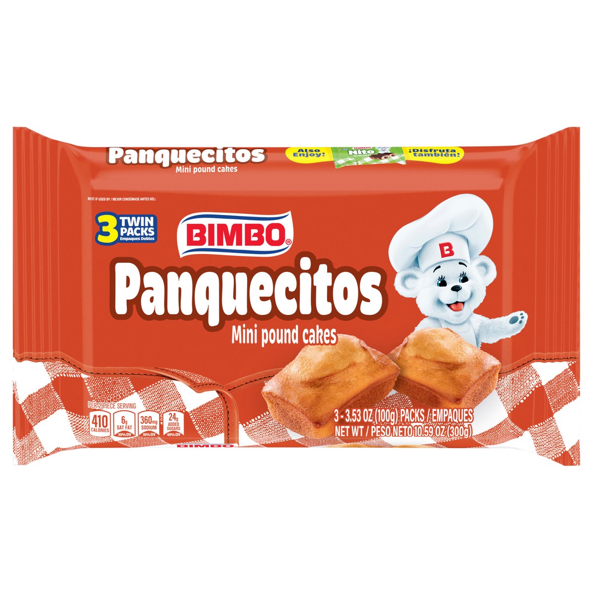 slide 1 of 9, Bimbo Panquecitos Plain Mini Pound Cakes\, 3 twin packs\, 10.59 oz, 3 ct