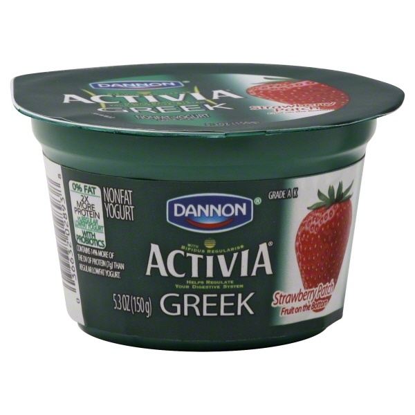 slide 1 of 3, Activia Yogurt, Greek, Nonfat, Fruit on the Bottom, Strawberry, 5.3 oz