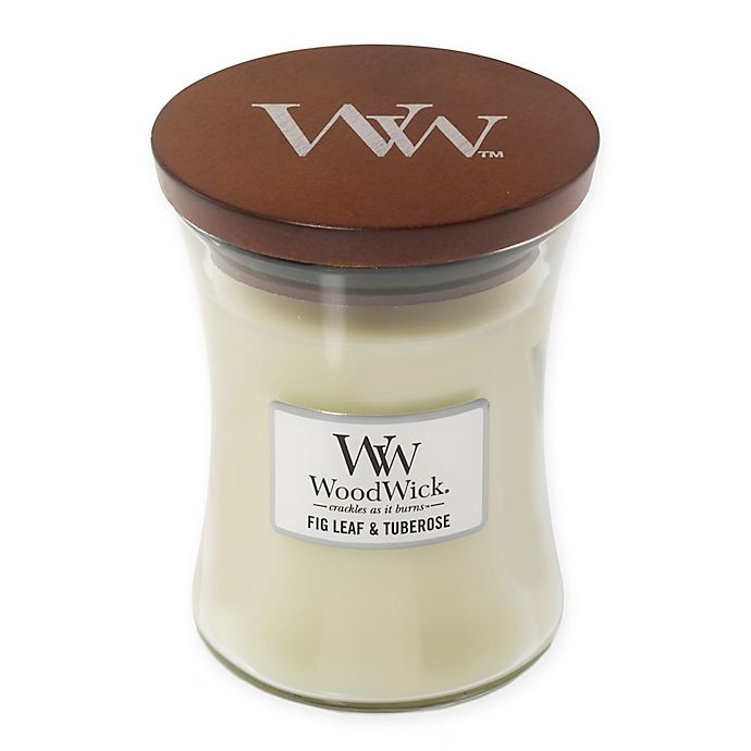 slide 1 of 2, WoodWick Fig Leaf & Tuberose Medium Hourglass Jar Candle, 1 ct