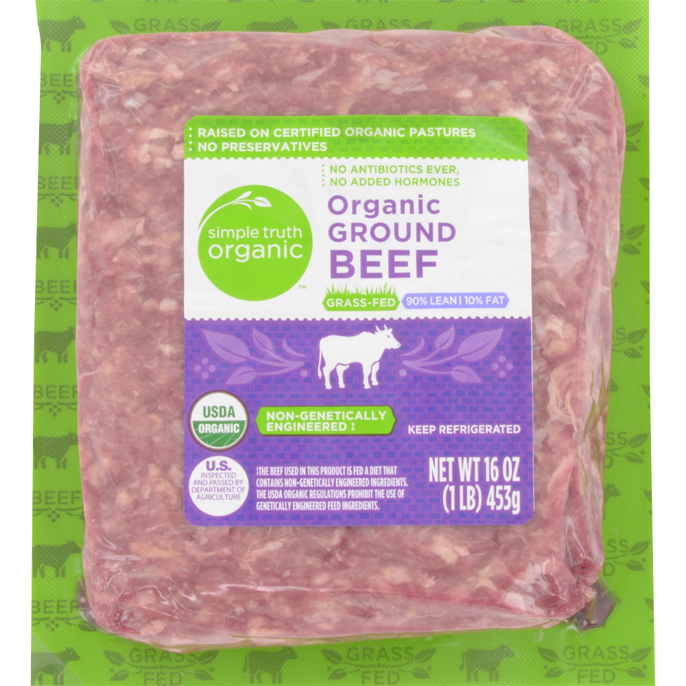 slide 1 of 2, Simple Truth Organic 90% Lean Grass Fed Ground Beef, 16 oz
