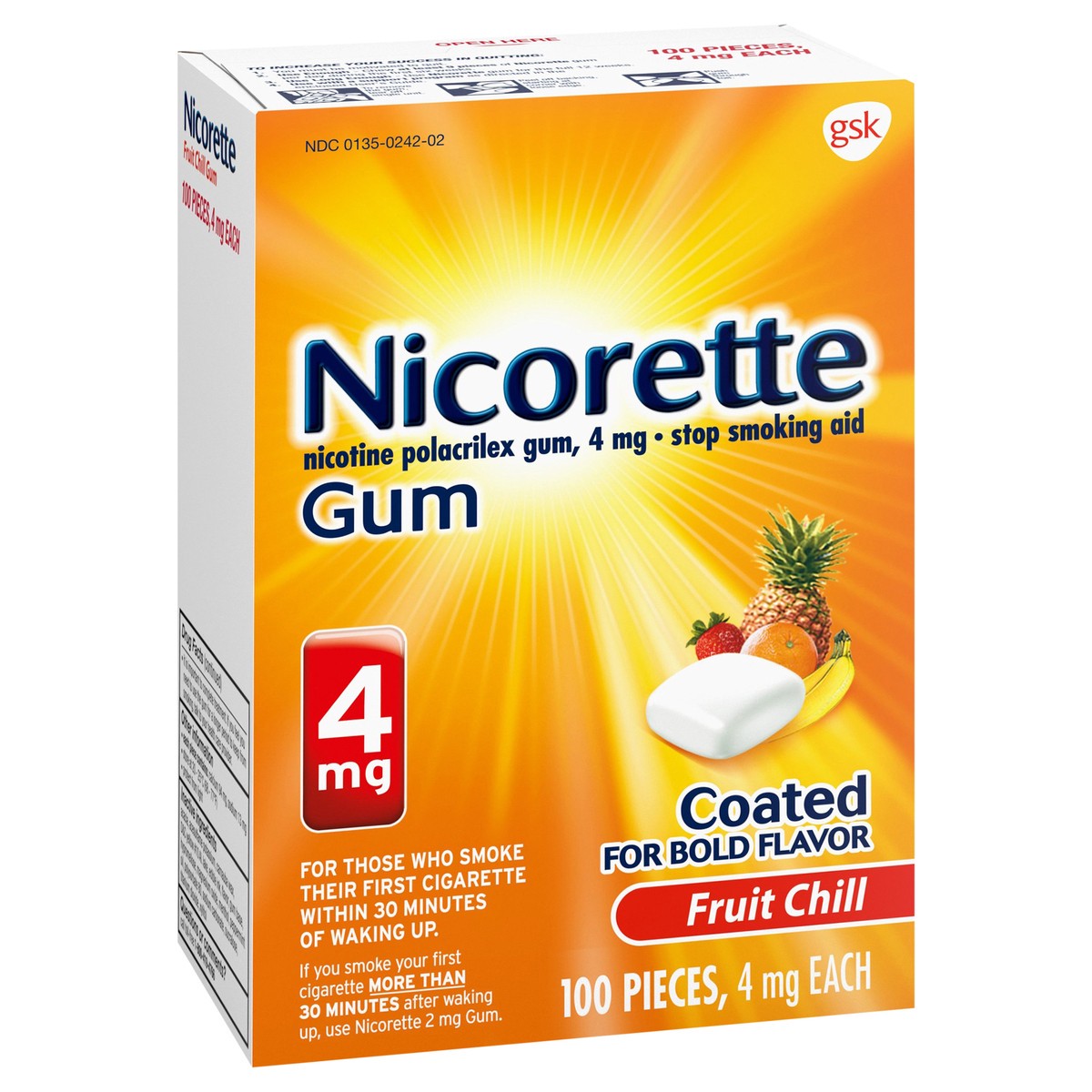 slide 6 of 9, Nicorette Nicotine Gum to Help Stop Smoking, 4 mg, Fruit Chill Flavor - 100 Count, 100 ct