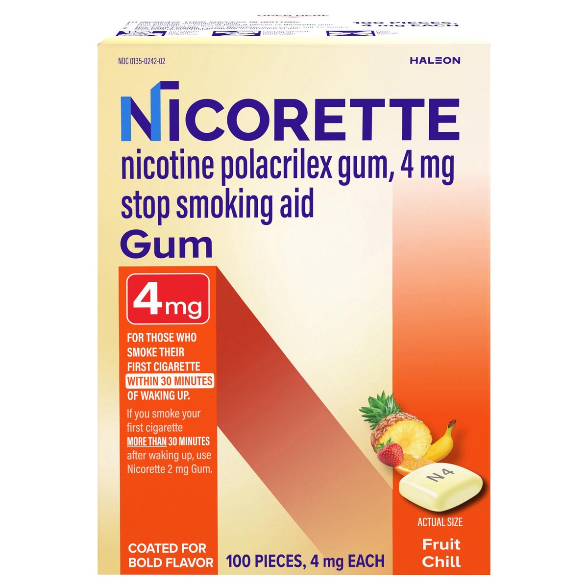 slide 1 of 9, Nicorette Nicotine Gum to Help Stop Smoking, 4 mg, Fruit Chill Flavor - 100 Count, 100 ct