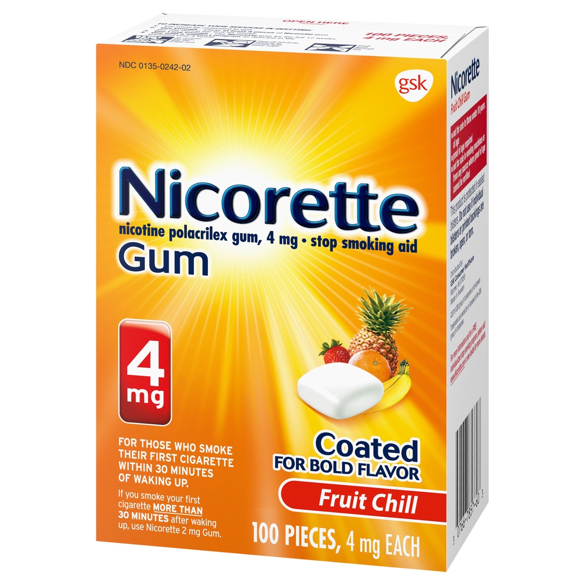 slide 3 of 9, Nicorette Nicotine Gum to Help Stop Smoking, 4 mg, Fruit Chill Flavor - 100 Count, 100 ct