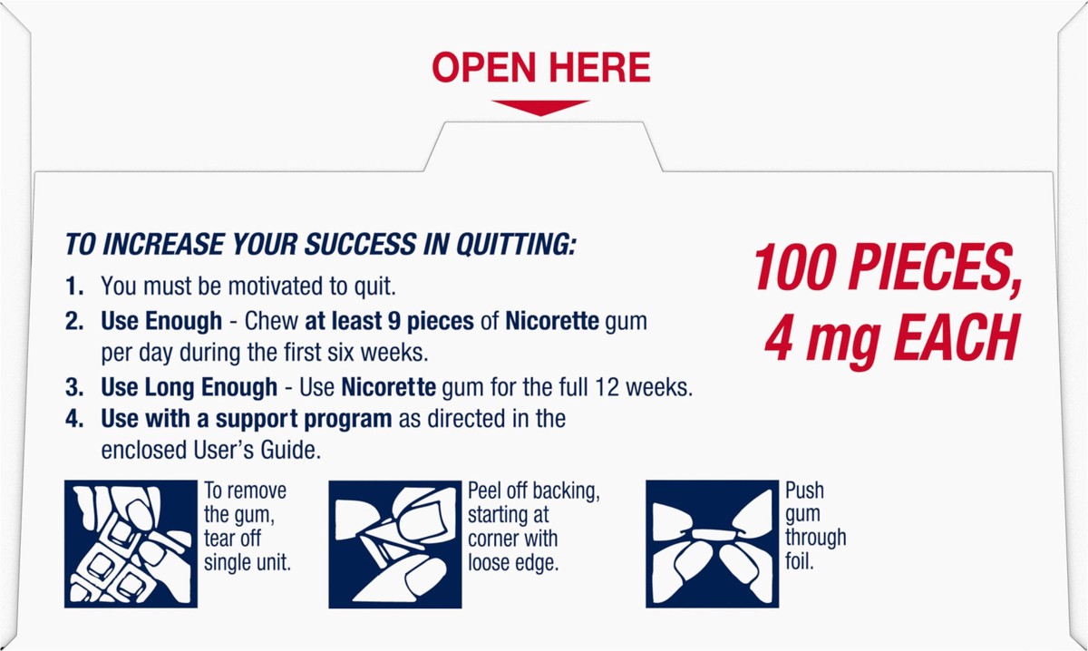 slide 9 of 9, Nicorette Nicotine Gum to Help Stop Smoking, 4 mg, Fruit Chill Flavor - 100 Count, 100 ct