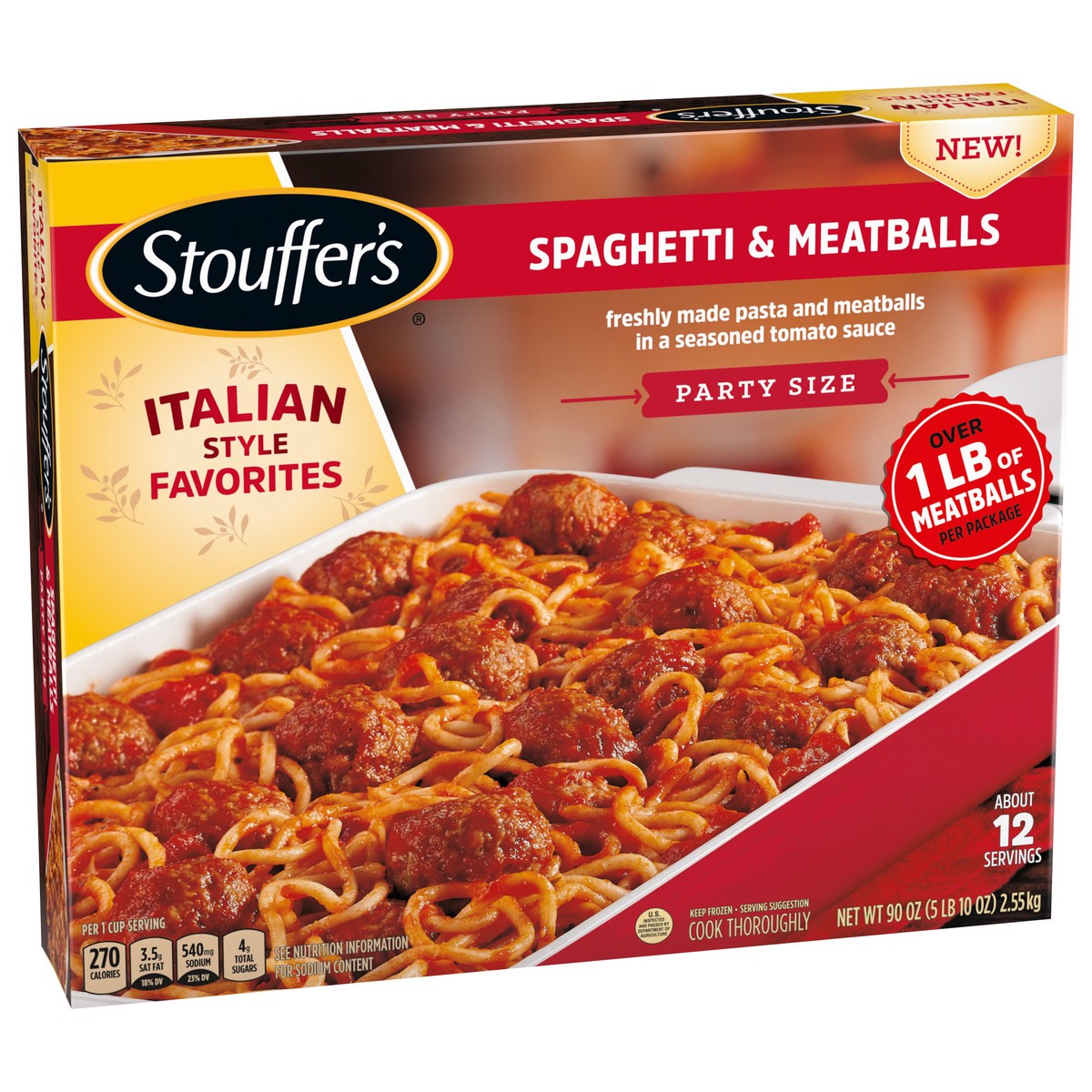 slide 10 of 14, Stouffer's Party Size Spaghetti and Meatballs Frozen Meal, 90 oz