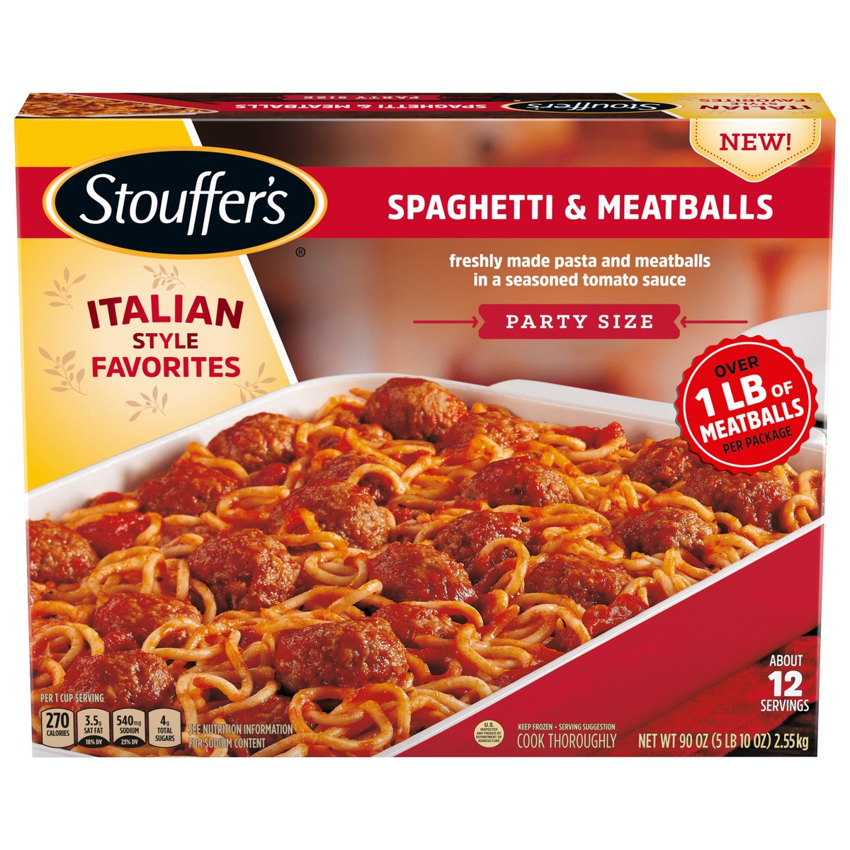 slide 12 of 14, Stouffer's Party Size Spaghetti and Meatballs Frozen Meal, 90 oz