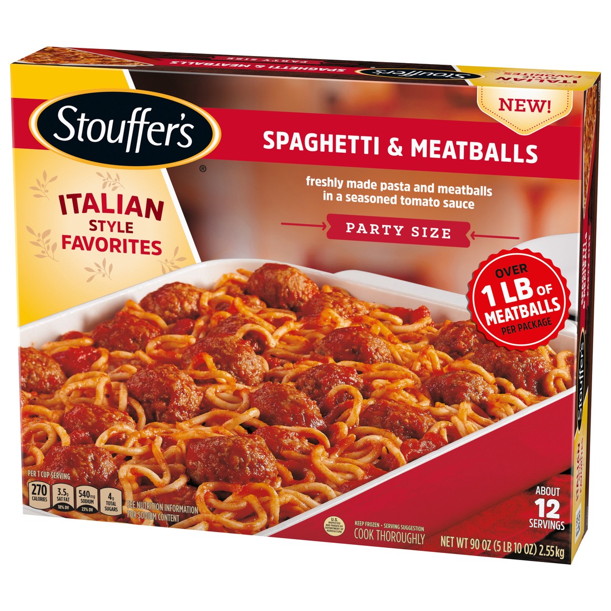 slide 2 of 14, Stouffer's Party Size Spaghetti and Meatballs Frozen Meal, 90 oz