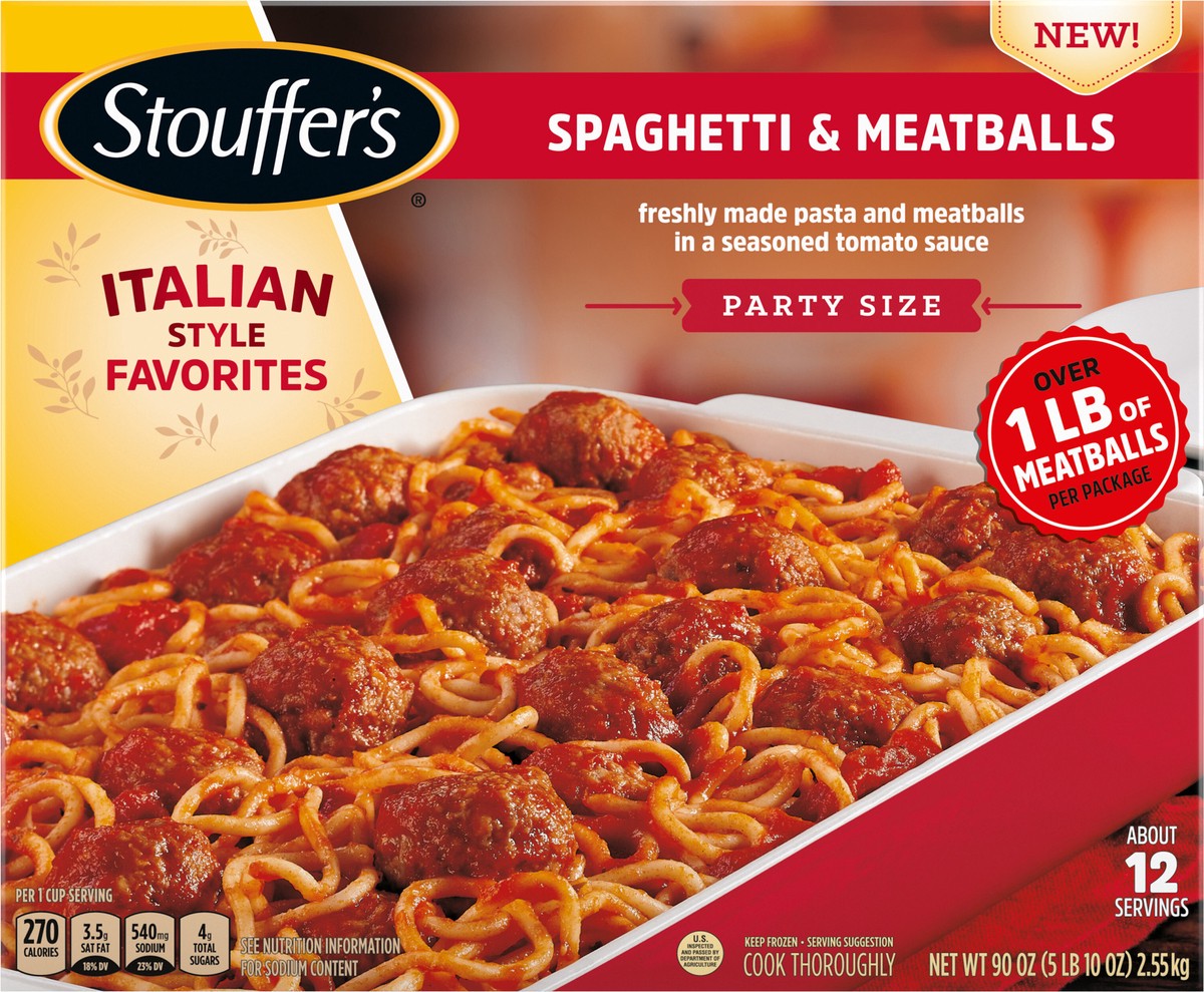 slide 9 of 14, Stouffer's Party Size Spaghetti and Meatballs Frozen Meal, 90 oz