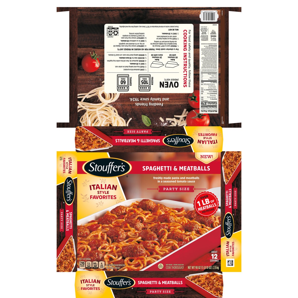 slide 7 of 14, Stouffer's Party Size Spaghetti and Meatballs Frozen Meal, 90 oz