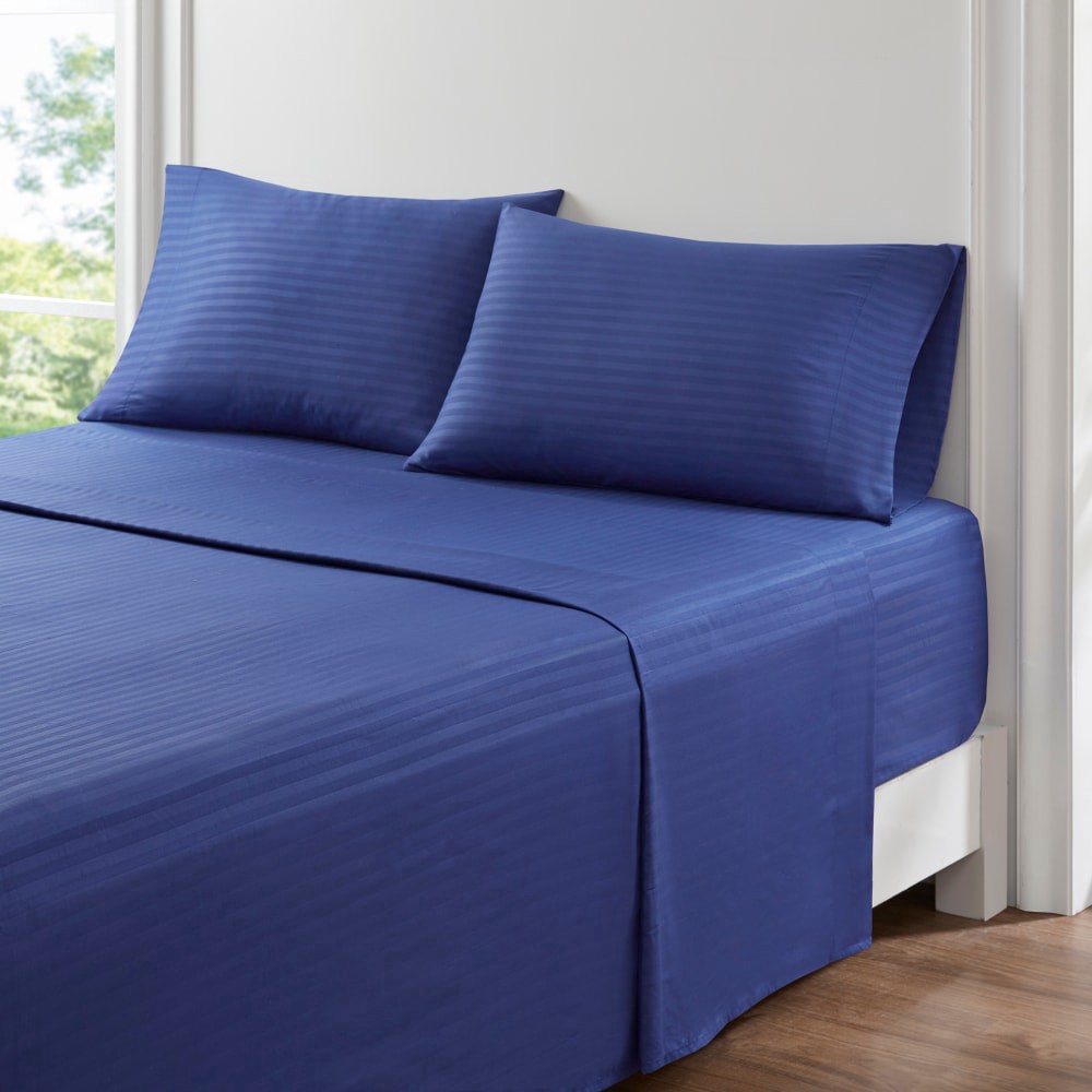 slide 2 of 3, Everyday Living Microfiber Striped Sheet Set - 3 Piece - Twilight Blue, Twin Size