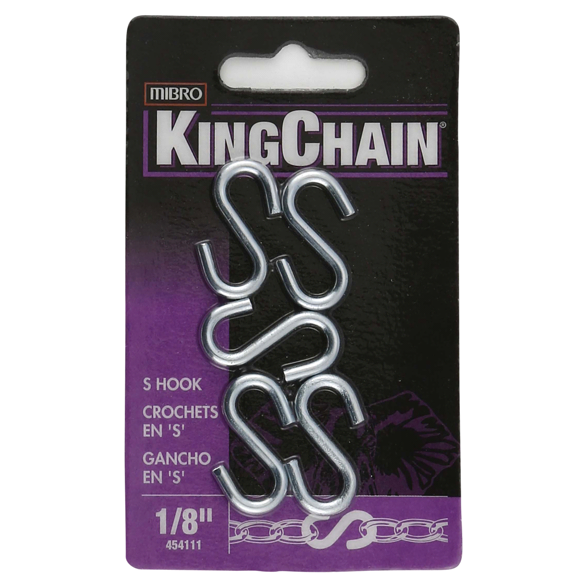 slide 1 of 1, KingChain 1/8 Steel S-Hooks, Zinc-Plated - 5/Card, 1 ct