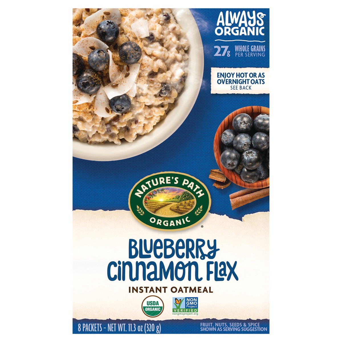 slide 1 of 6, Nature's Path Organic Blueberry Cinnamon Flax Oatmeal 11oz Box, 8 ct