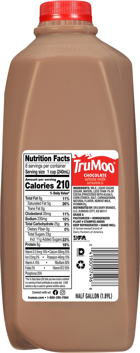 slide 2 of 9, TruMoo Chocolate Whole Milk, 1/2 gal