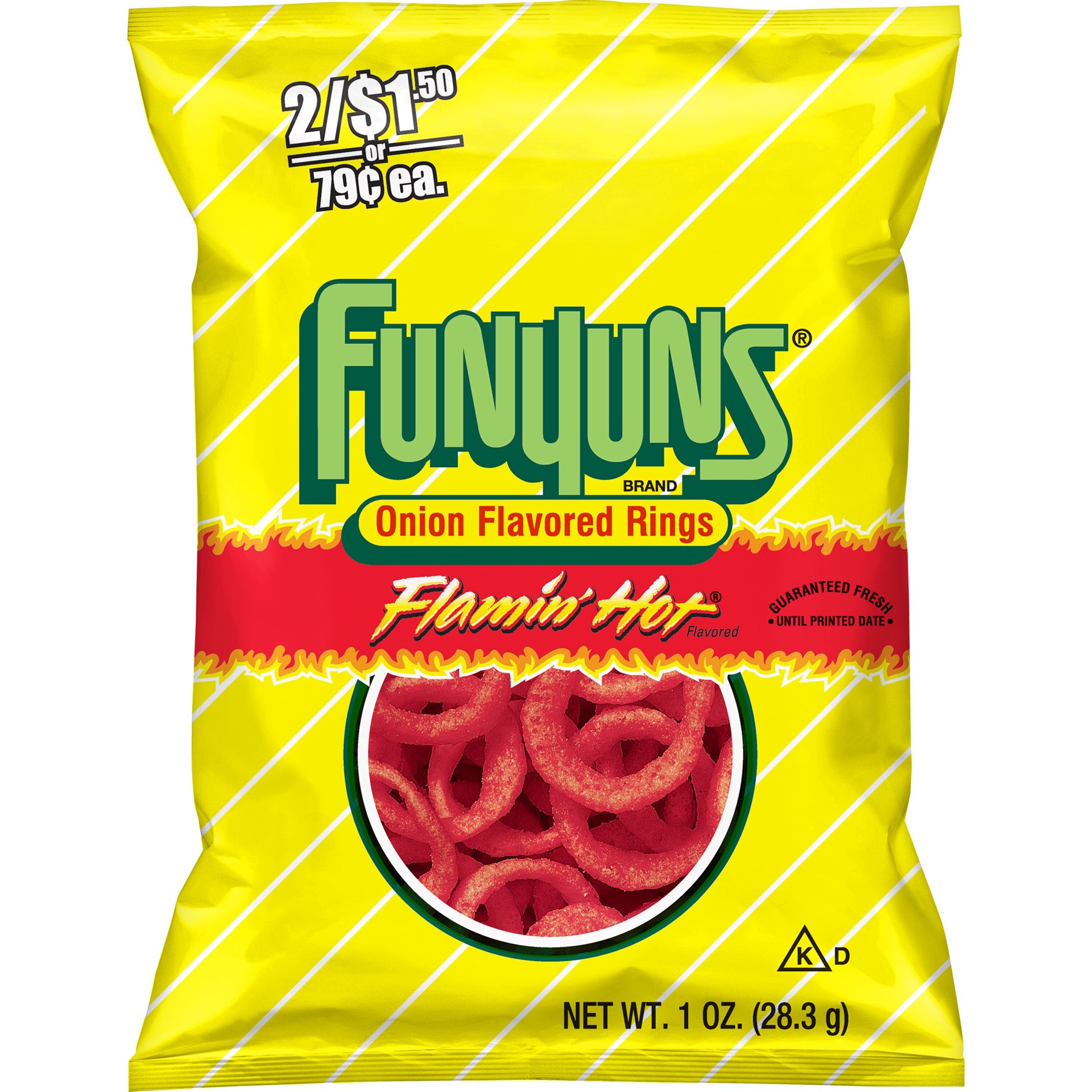 slide 1 of 2, Funyuns Onion Flavored Rings Flamin' Hot 1 Oz, 1 oz