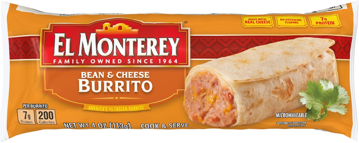 slide 8 of 12, El Monterey Bean & Cheese Burrito 4oz Single Serve, 4 oz