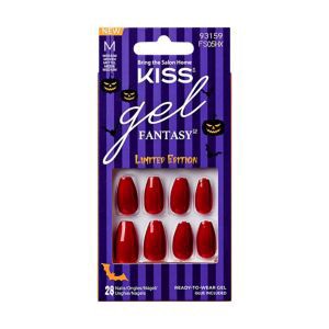 slide 1 of 1, KISS Gel Fantasy Ghost Carnival Halloween Press-On Nails, Solid Red, Medium, Coffin, 28 Ct., 28 ct