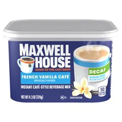 Maxwell House Instant Cafe-Style Beverage Mix, Decaf and Sugar Free, Easy to Prepare, 1 Canister, for Quick Morning Coffee or Afternoon Treat, French Vanilla Cafe, Kosher Dairy, 4.3 oz