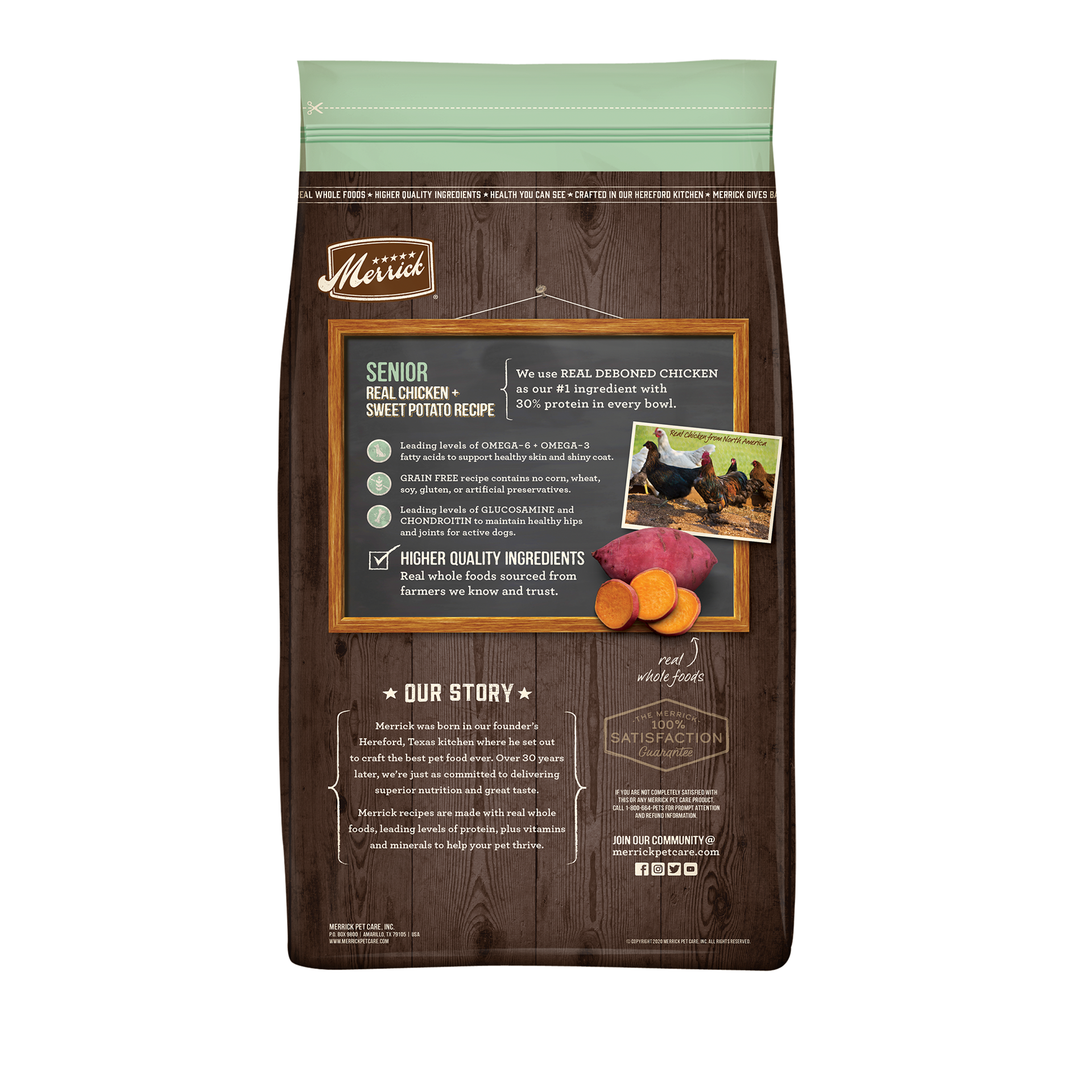 slide 4 of 4, Merrick Premium Grain Free Dry Senior Dog Food, Wholesome And Natural Kibble, Real Chicken And Sweet Potato, 1 ct