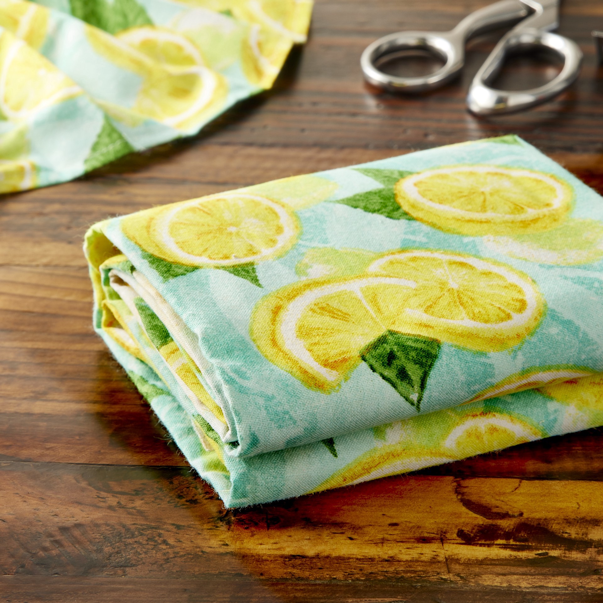 slide 4 of 4, Blue & Yellow Lemon Cotton Fabric Bundle By Loops & Threads, 1 yd