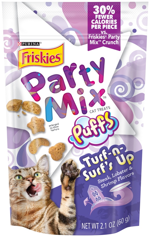 slide 1 of 1, Purina Friskies Party Mix Puffs Turf-n-Surf's Up Cat Treats, 2.1 oz