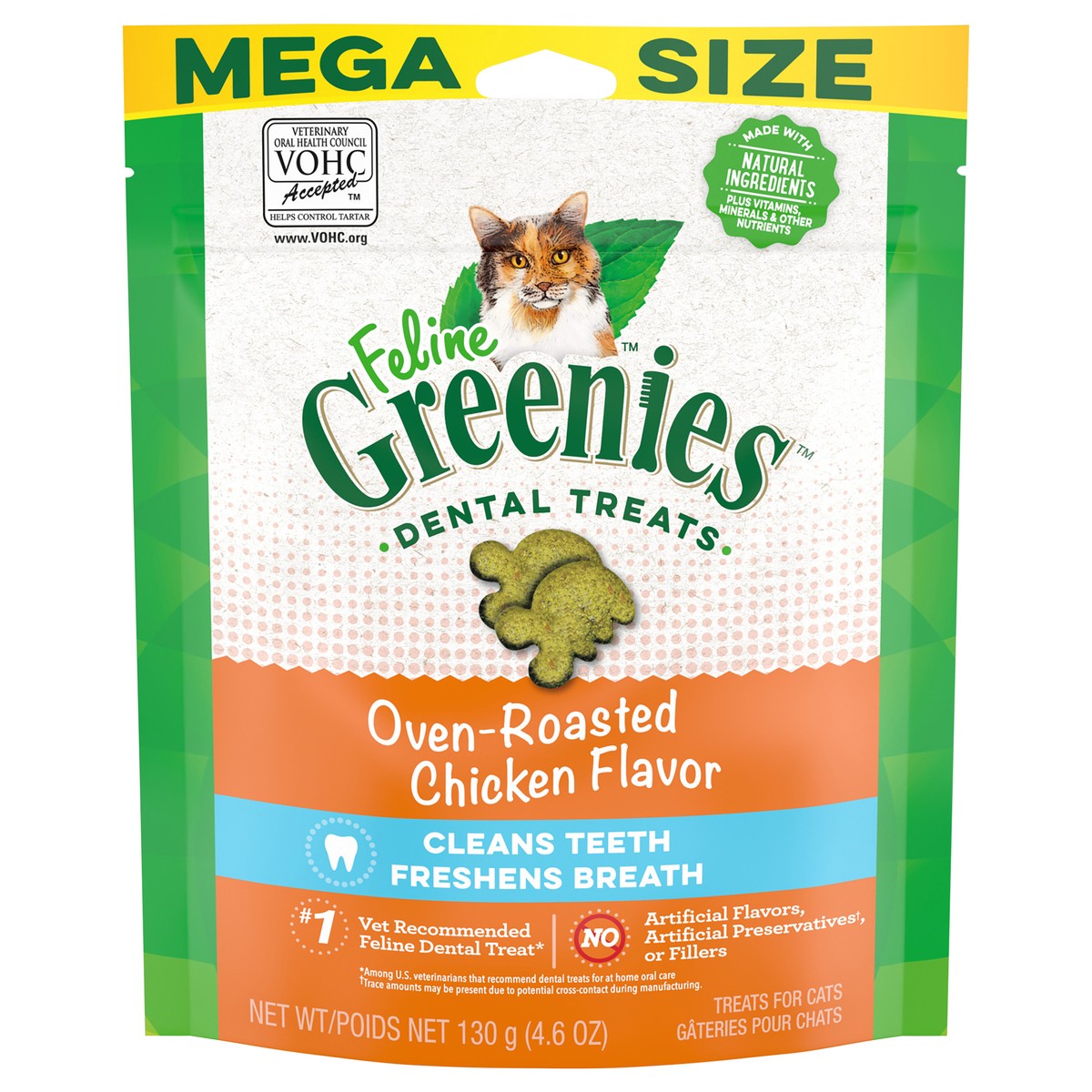 slide 1 of 3, Greenies FELINE GREENIES Adult Natural Dental Care Cat Treats, Oven Roasted Chicken Flavor, 4.6 oz. Pouch, 4.6 oz