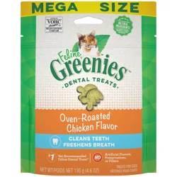 Feline Greenies Premium Dental Treats Oven Roasted Chicken Flavor Cat Treats Mega Size 130 g