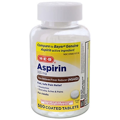 slide 1 of 1, H-E-B Aspirin 325 mg Coated Tablets, 500 ct