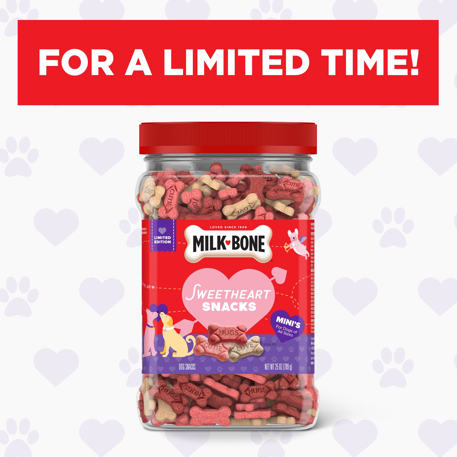 MilkBone Sweetheart Snacks Mini's Dog Treats, 25 oz. Canister 25 oz