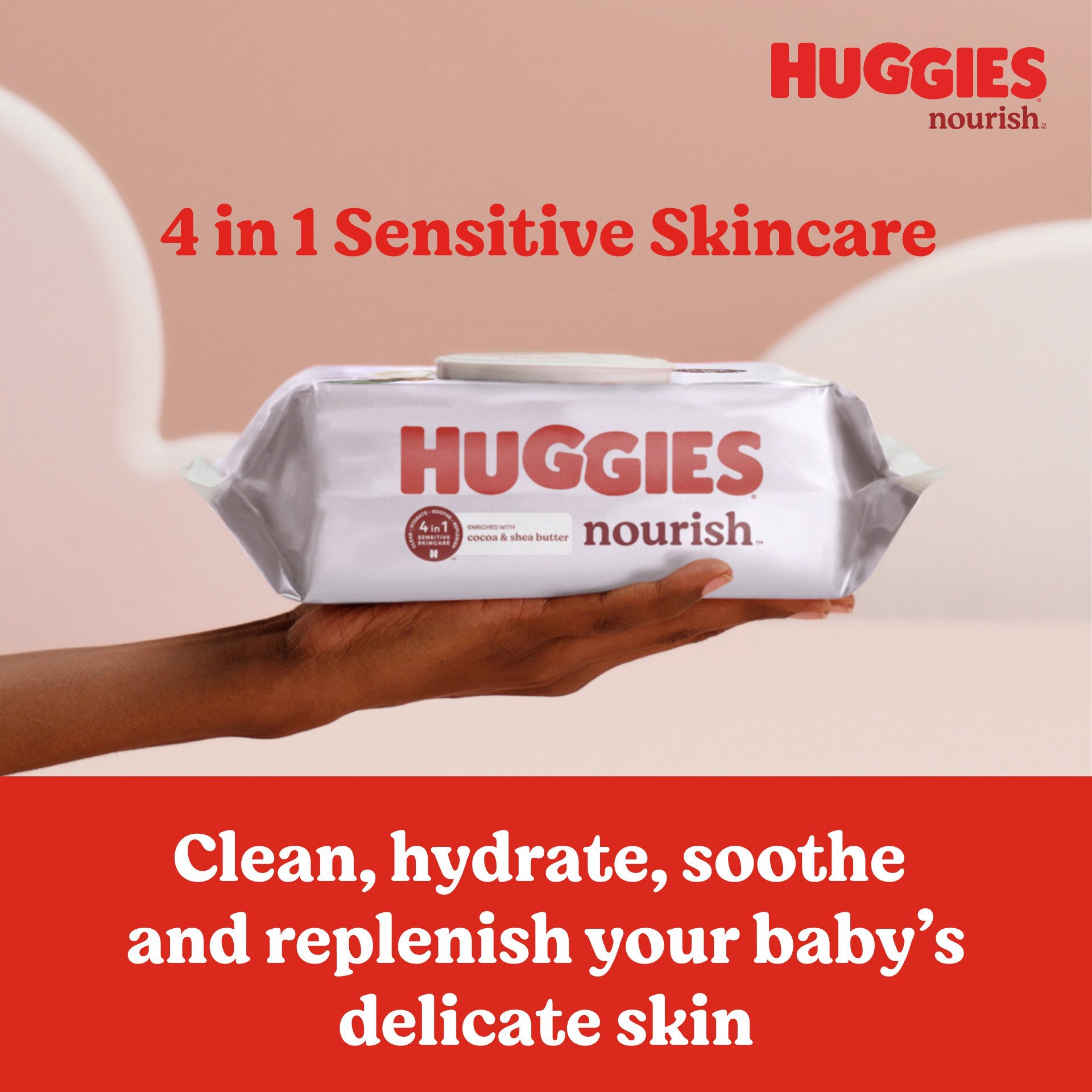 slide 5 of 5, Huggies Nourish Scented Baby Wipes, 6 Push Button Packs (336 Wipes Total), 336 ct