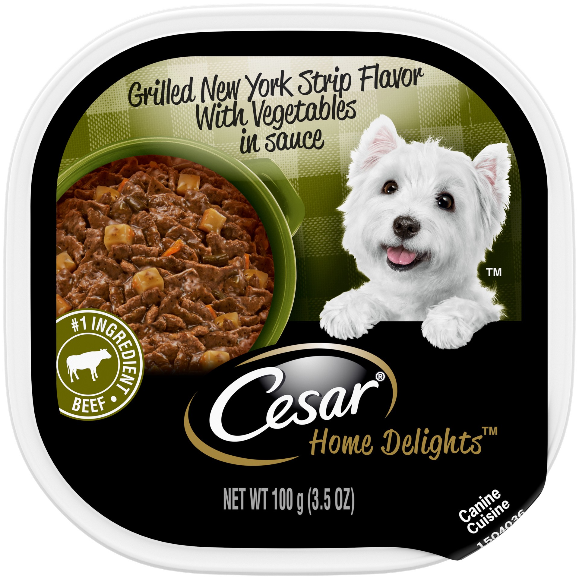 slide 1 of 5, Cesar Canine Cuisine Home Delights Ny Strip with Potatoes and Summer Vegetables Wet Dog Food, 3.5 oz