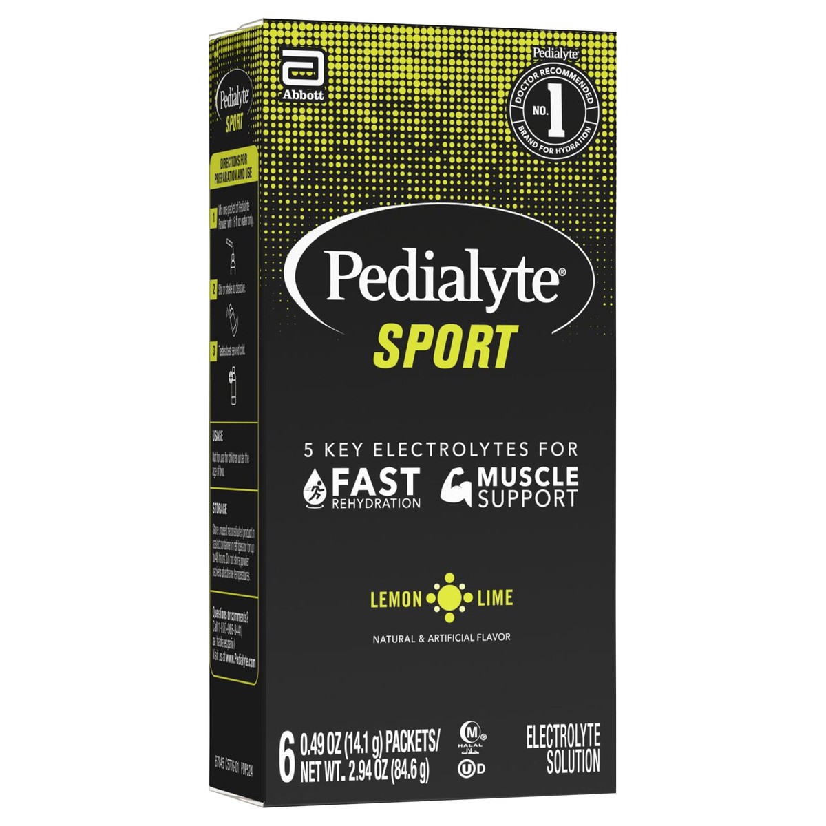 slide 2 of 9, Pedialyte Sport Lemon Lime Electrolyte Solution 6 - 0.49 oz Packets, 6 ct