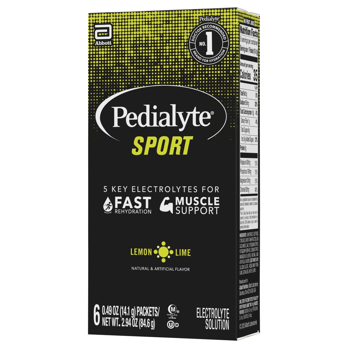 slide 3 of 9, Pedialyte Sport Lemon Lime Electrolyte Solution 6 - 0.49 oz Packets, 6 ct