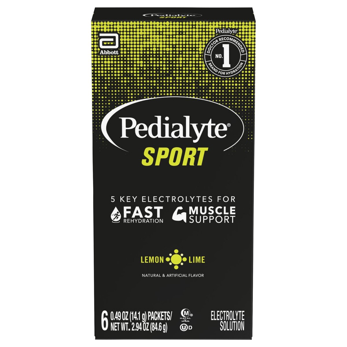 slide 1 of 9, Pedialyte Sport Lemon Lime Electrolyte Solution 6 - 0.49 oz Packets, 6 ct