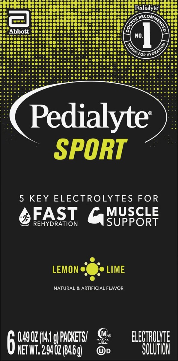 slide 1 of 9, Pedialyte Sport Lemon Lime Electrolyte Solution 6 - 0.49 oz Packets, 6 ct