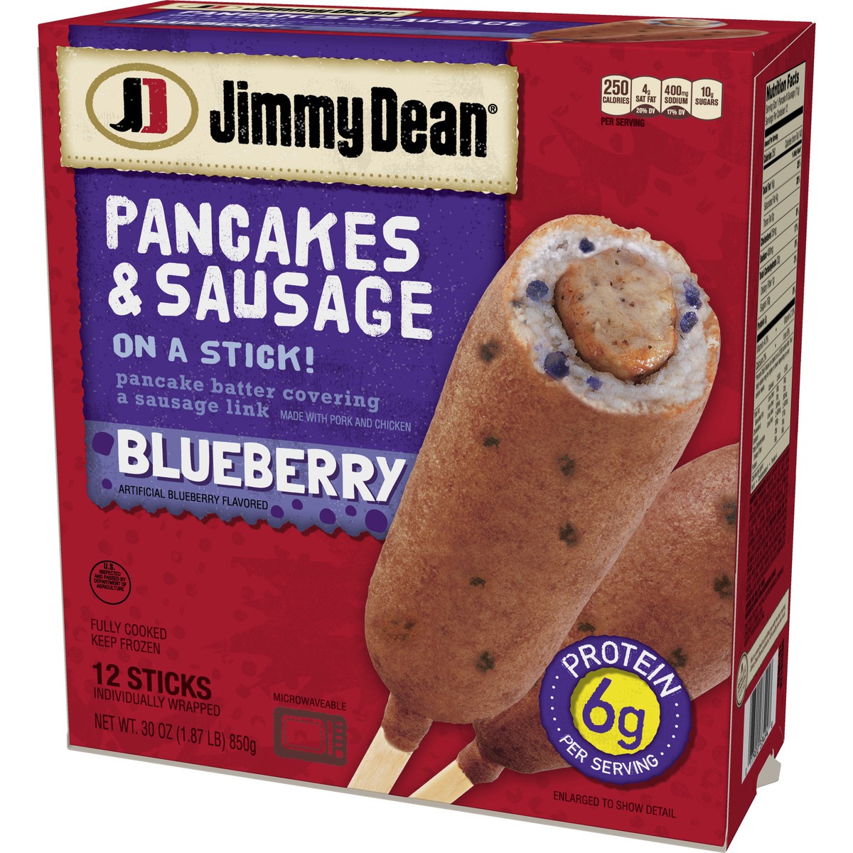 slide 2 of 9, Jimmy Dean Frozen Blueberry Pancakes & Sausage On A Stick - 12ct, 30 oz