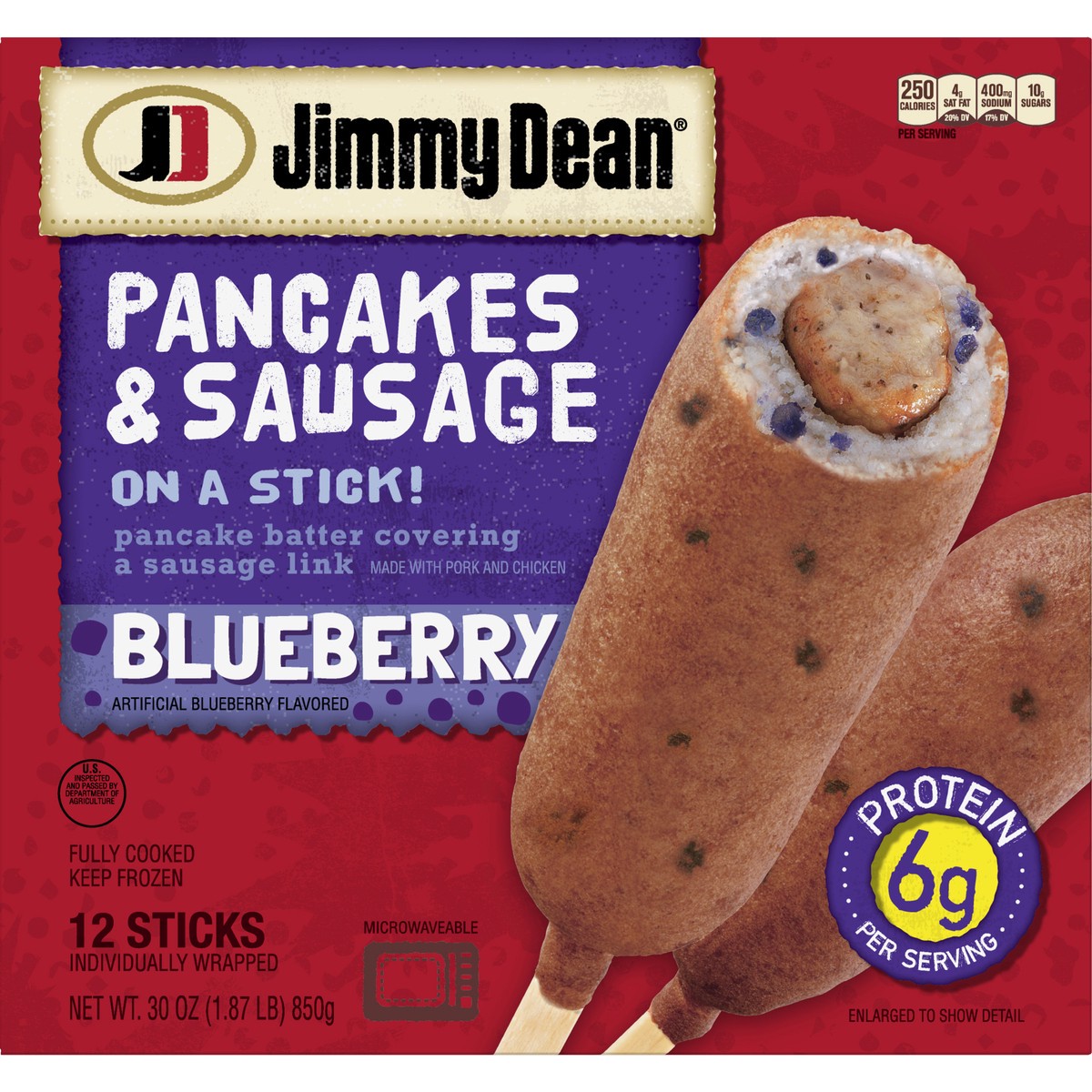 slide 4 of 9, Jimmy Dean Frozen Blueberry Pancakes & Sausage On A Stick - 12ct, 30 oz