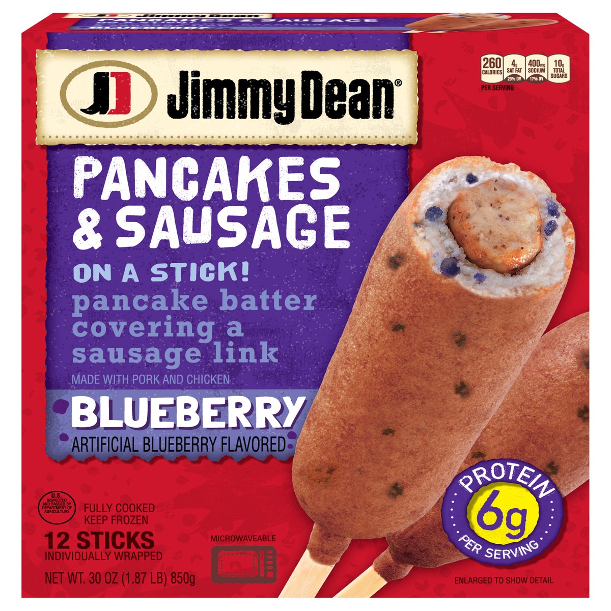 slide 1 of 9, Jimmy Dean Blueberry Pancakes & Sausage on a Stick, Frozen Breakfast, 12 Count, 30 oz