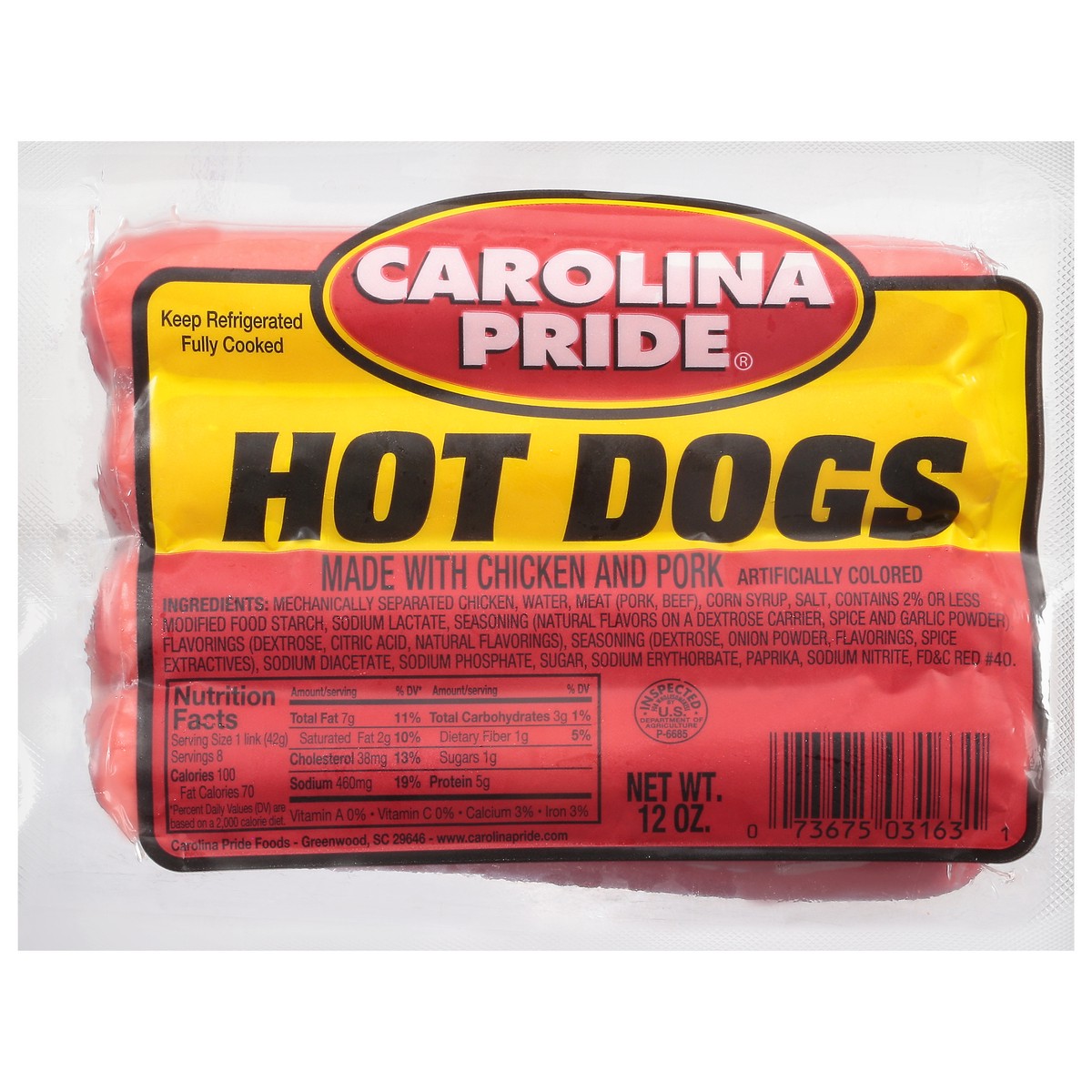 slide 1 of 9, Carolina Pride Hot Dogs 12 oz, 12 oz