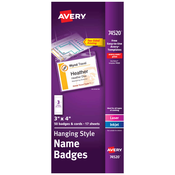 slide 1 of 7, Avery Hanging Name Badge Kit, 50 ct