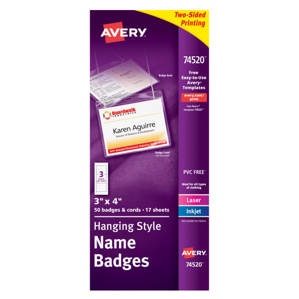 slide 1 of 2, Avery Hanging Name Badge Kit, 50 ct