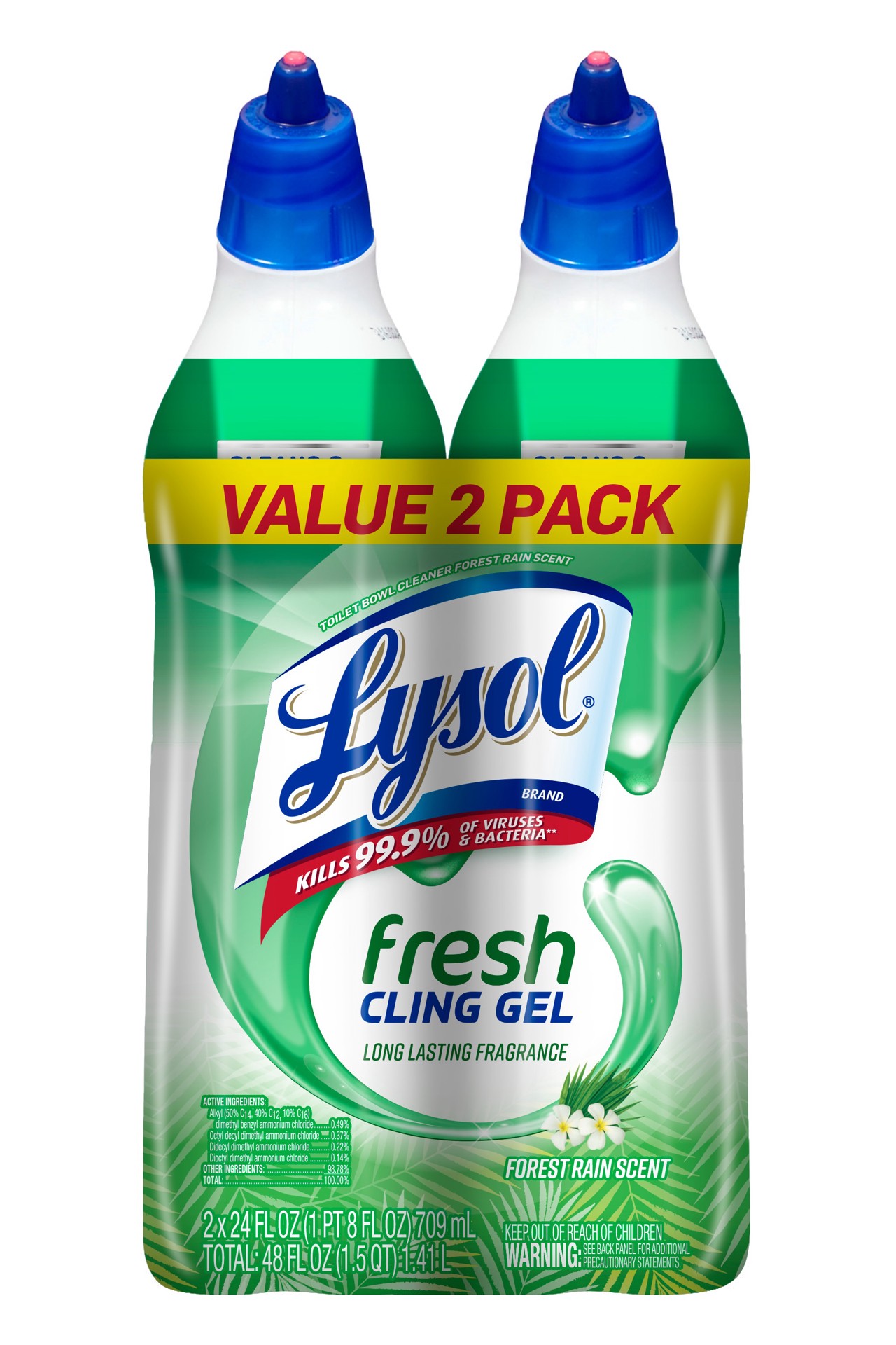 slide 1 of 3, Lysol Toilet Bowl Cleaner Gel, For Cleaning and Disinfecting, Stain Removal, Forest Rain Scent, 24oz (Pack of 2), 2 oz