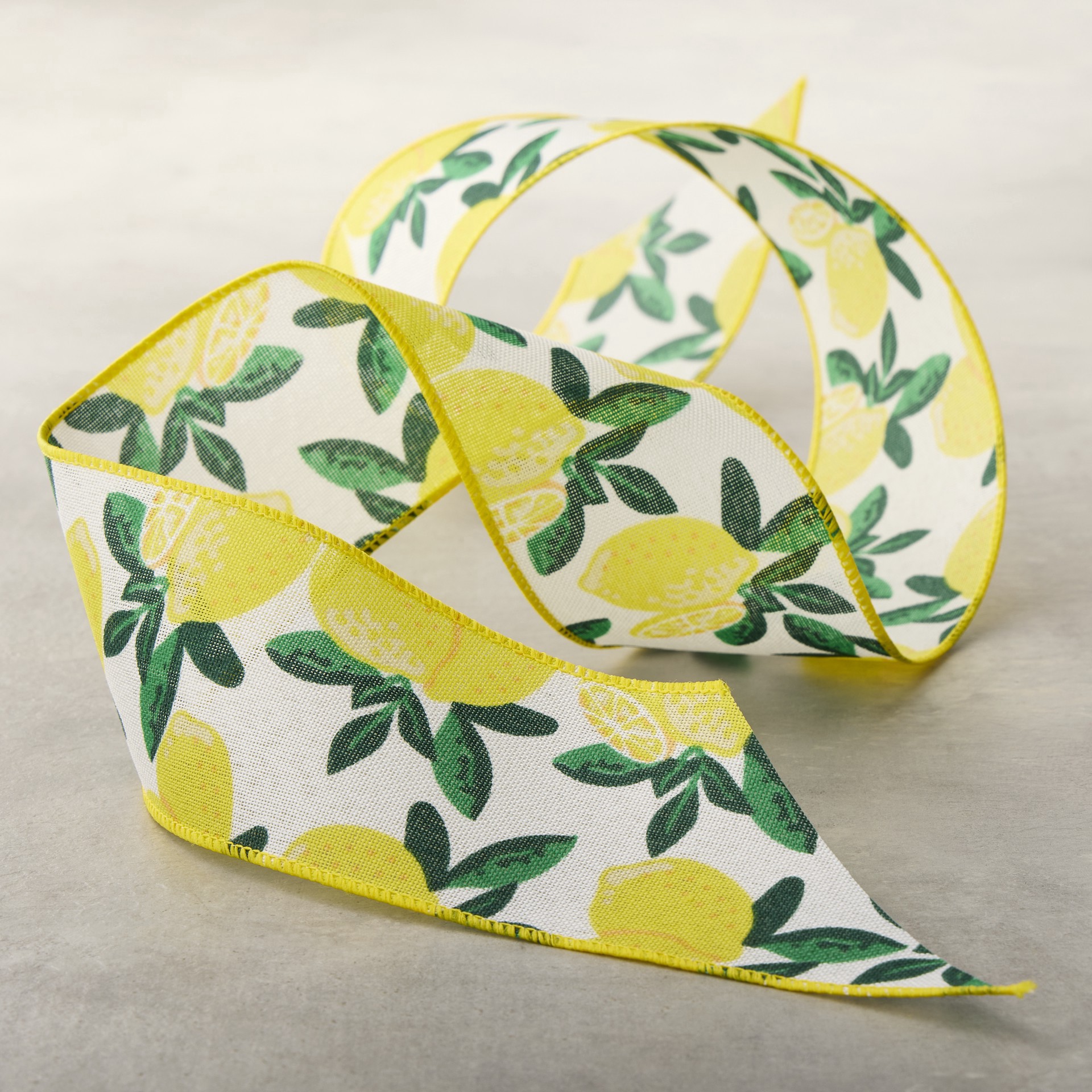 slide 2 of 2, 2.5" X 3yd. Wired Yellow Lemon Faux Linen Ribbon By Celebrate It, 2.5 in x 3 yd