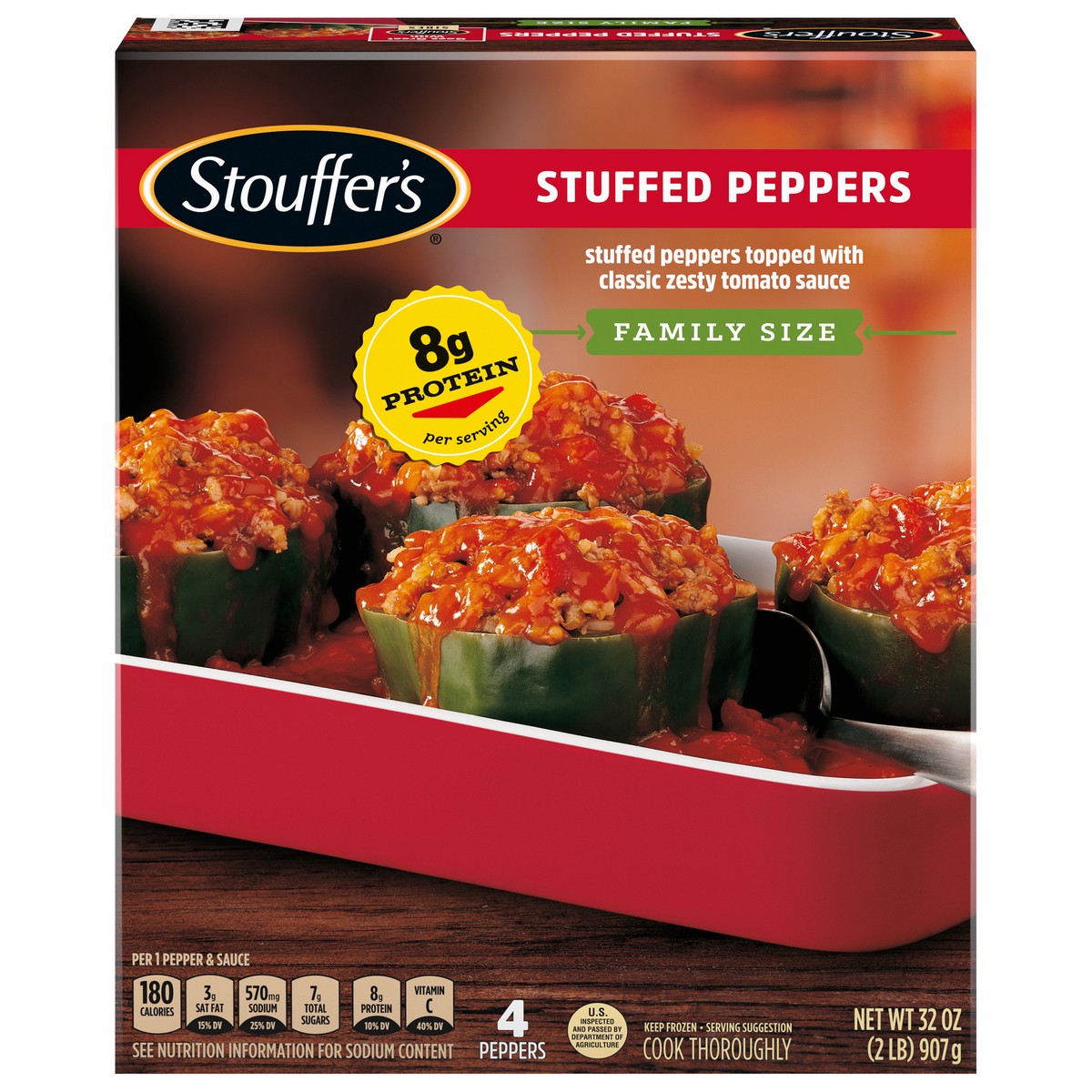 slide 1 of 8, Stouffer's Family Size Stuffed Peppers Frozen Dinner, 32 oz
