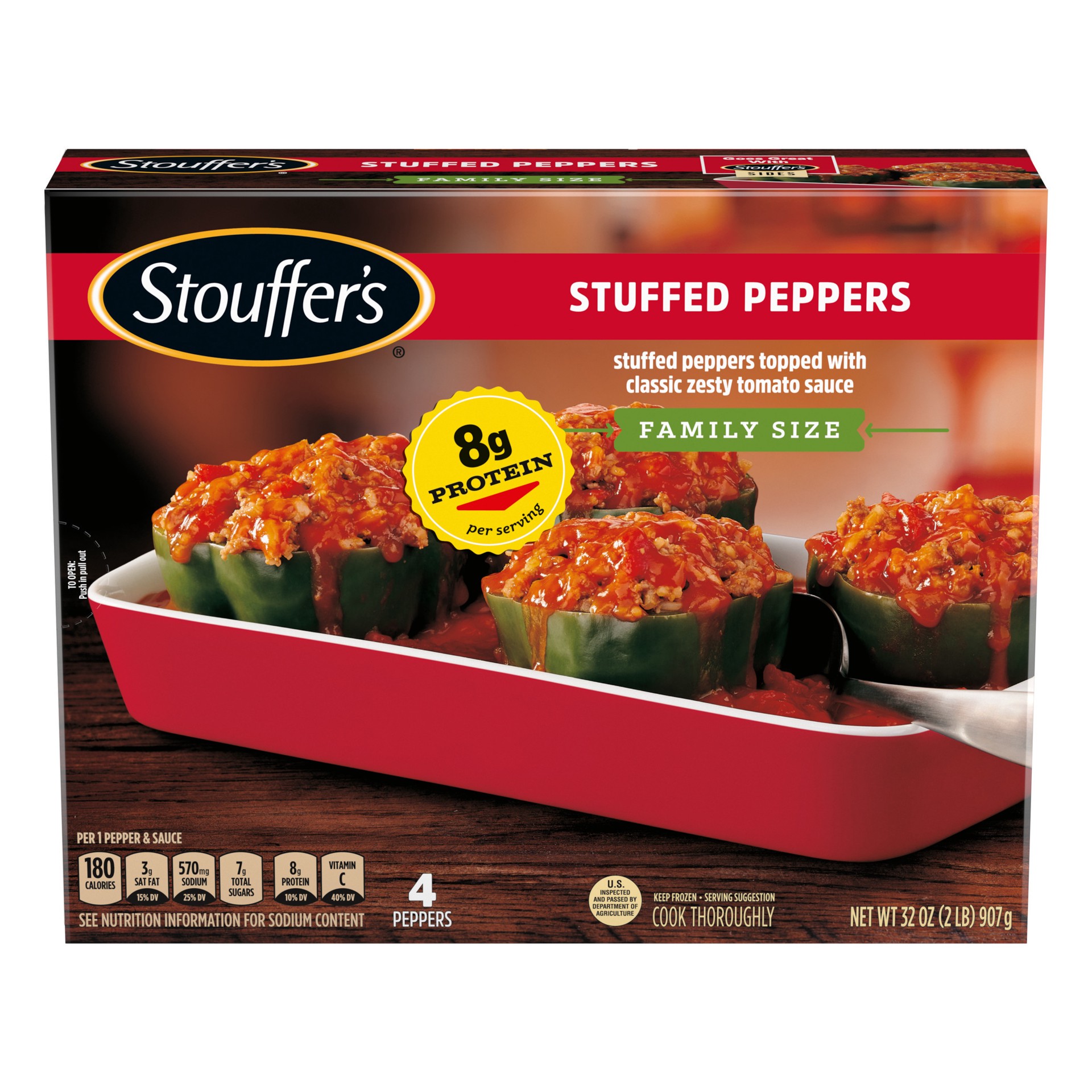 slide 1 of 8, Stouffer's Family Size Stuffed Peppers Frozen Dinner, 32 oz