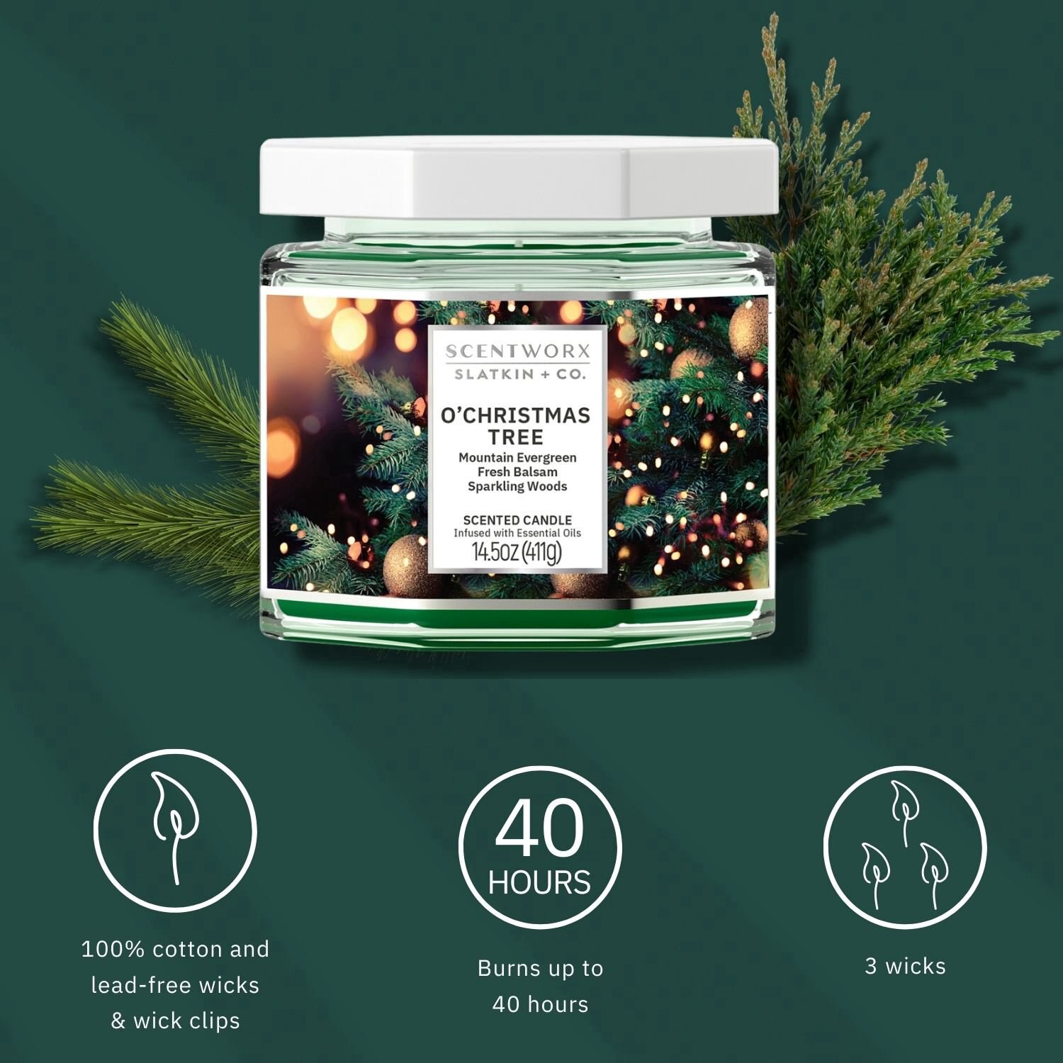 slide 3 of 4, Scentworx Slatkin + Co. 3-Wick Candle, O'christmas Tree, 14.5 Oz, 14.5 oz
